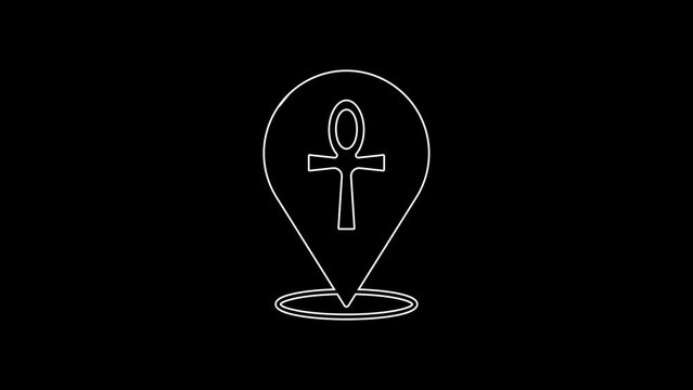 White line Cross ankh icon isolated on black background. Egyptian word for life or symbol of immortality. 4K Video motion graphic animation