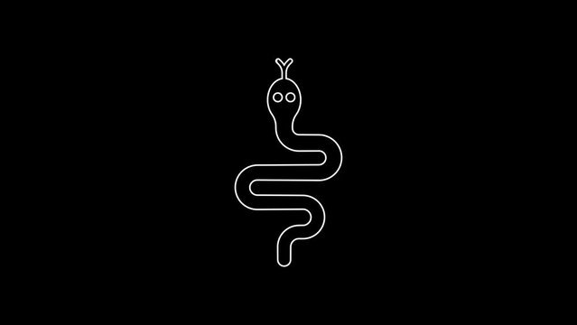 White line Snake icon isolated on black background. 4K Video motion graphic animation