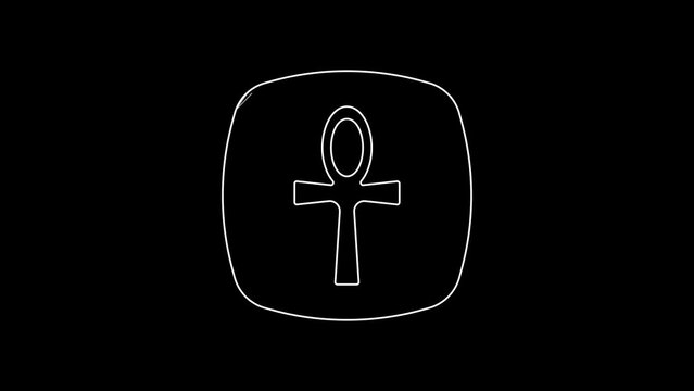 White line Cross ankh icon isolated on black background. Egyptian word for life or symbol of immortality. 4K Video motion graphic animation