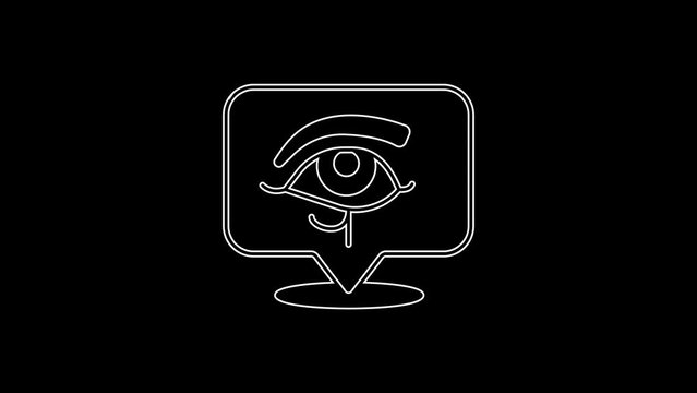 White line Eye of Horus icon isolated on black background. Ancient Egyptian goddess Wedjet symbol of protection, royal power and good health. 4K Video motion graphic animation