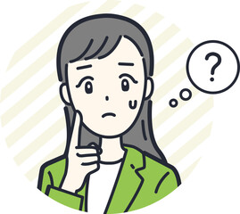 はてなマークと困った表情の会社員の女性の丸アイコン素材