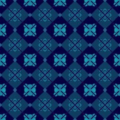 Abstract  ethnic ikat blue pattern. Design for background, wallpaper, illustration, fabric, clothing, batik, carpet, embroidery. Ethnic handmade ornament
