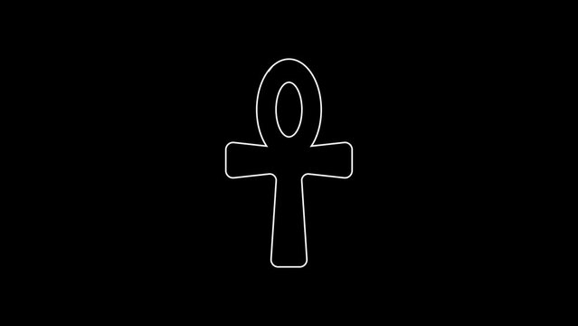 White line Cross ankh icon isolated on black background. Egyptian word for life or symbol of immortality. 4K Video motion graphic animation