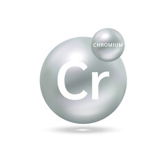 Chromium molecule models silver. Natural gas. Ecology and biochemistry concept. Isolated spheres on white background. 3D Vector Illustration.