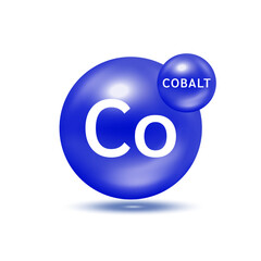 Cobalt molecule models blue. Ecology and biochemistry concept. Isolated spheres on white background. 3D Vector Illustration.