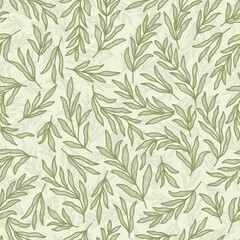 Naklejka na ściany i meble aesthetic rustic leaves with line texture seamless pattern