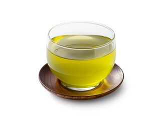 Cold green tea placed on a white background.