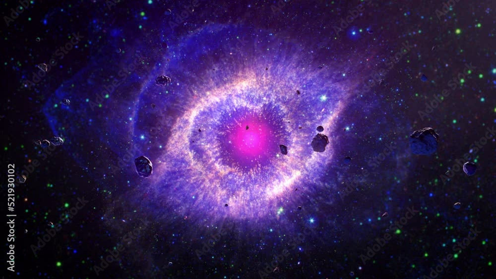 Wall mural galaxy space flight exploration space rock scence through outer space at the helix nebula. 4k loopin