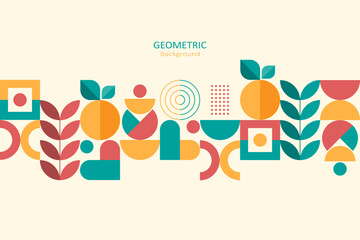 Abstract colorful flat geometric background, template design with the simple shape of circles, squares, dots, and lines. Landing page design, Vector Illustration.