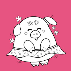 Cute Pig  In Love Theme Digital Stamp