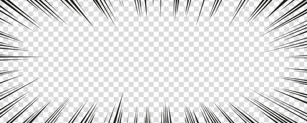 Manga comic effect on transparent background. Radial lines for comic book. Vector illustration of manga speed frame or exploding splash - obrazy, fototapety, plakaty