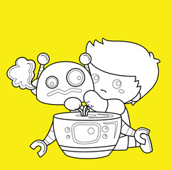 Repairing Robot and Kids Theme Digital Stamp