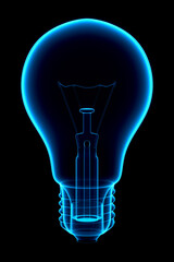 3D Lightbulb Hologram Isolated on Black Background