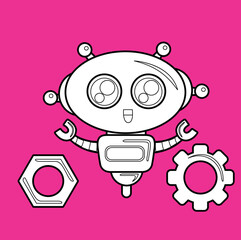 Repairing Robot and Kids Theme Digital Stamp