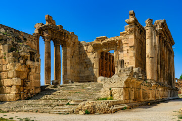 Fototapeta na wymiar Lebanon. Baalbek (UNESCO World Heritage Site), ancient Heliopolis in Greek and Roman period. The entrance to the Temple of Bacchus