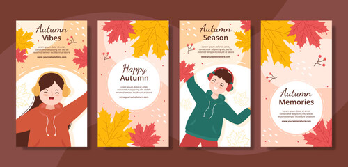 Autumn Social Media Stories Template Hand Drawn Cartoon Background Vector Illustration