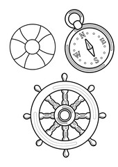 Wheel Compass in Sailing Theme Coloring Pages A4 for Kids and Adult