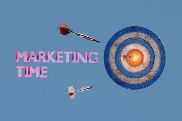 3D Illustration. 3D Rendering. Dart Stuck in Target . Concept business goal  , Maketing