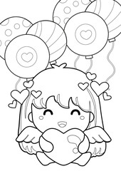 Cupid Love and Kids Theme Coloring Pages A4 for Kids and Adult