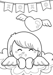 Cupid Love and Kids Theme Coloring Pages A4 for Kids and Adult