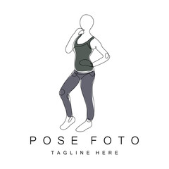 Woman Selfie Pose Logo Design, Photo Style Vector Illustration