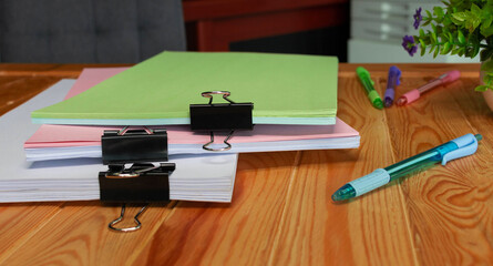 office supplies and document on table