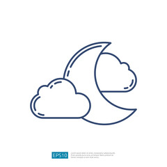 Night Weather with Moon and Cloud Outline Icon