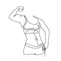 Strong Woman Continuous Line Drawing. Sport Concept Minimalist Trendy Illustration. Woman in Sport One Line Drawing for Wall Art, Print, Social Media, Poster, Branding Design. Vector EPS 