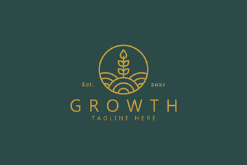 Growth Premium Vector Wheat Logo. Nature Plant Product Symbol For Company.