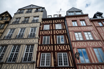 Walking in old centrum part of Rouen city, streetview, tourists destination city in Normandy, France