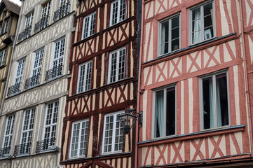 Walking in old centrum part of Rouen city, streetview, tourists destination city in Normandy, France