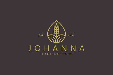 Water Drop Shape Agricultural Wheat Logo Concept