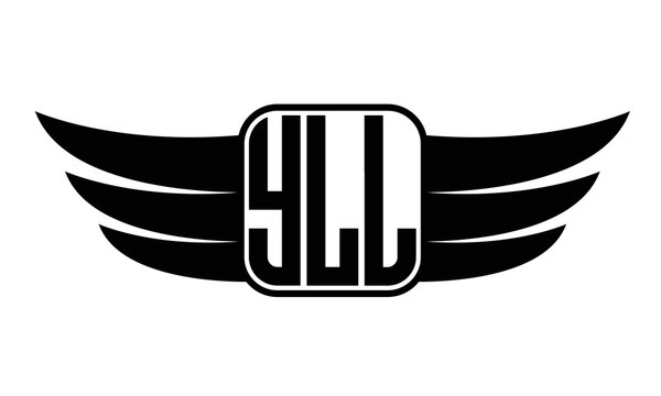 YLL three-letter Wing black and white logo design. Vector template