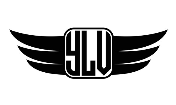 YLV three-letter Wing black and white logo design. Vector template