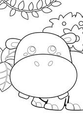 Hippo Animal Theme Coloring Pages A4 for Kids and Adult