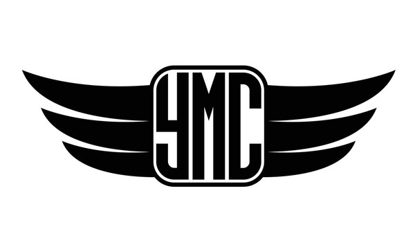 YMC three-letter Wing black and white logo design. Vector template