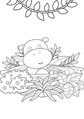 Cute Animal Hippo Coloring Pages A4 for Kids and Adult