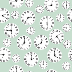 Vintage seamless pattern with wall clocks