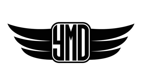 YMO three-letter Wing black and white logo design. Vector template