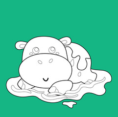 Cute Animal Hippo Digital Stamp