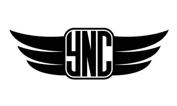 YNC three-letter Wing black and white logo design. Vector template