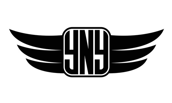 YNY three-letter Wing black and white logo design. Vector template