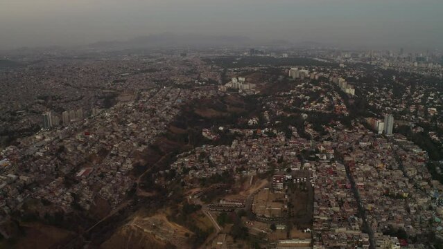 Urban Cityscape of La Enramada in Mexico City, Aerial Bird's Eye Flight