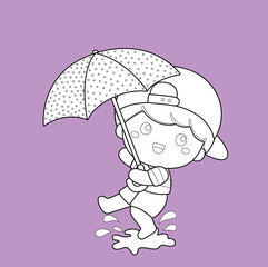 Kids and Rain Theme Digital Stamp