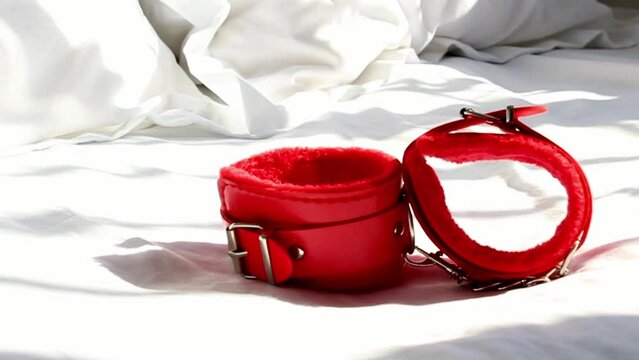 zoom in on red handcuff for bdsm erotic games