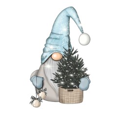 Christmas Gnomes Isolated On A White Background Hand Drawn Illustration	