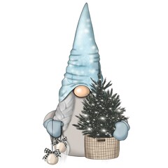 Christmas Gnomes Isolated On A White Background Hand Drawn Illustration	