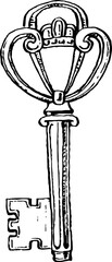 Old Key sketch. Isolated element for design.