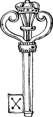 Old Key sketch. Isolated element for design.