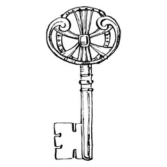 Old Key sketch. Isolated element for design.